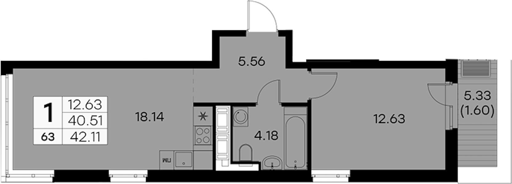 1-комнатная квартира 42.11 м², 8/8 эт., ЖК «Glorax City Балтийская»
